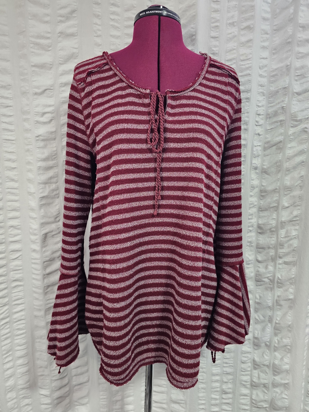 Umgee Boho Bell Sleeve Loose-fit Striped Knit Distressed Edges Sweater